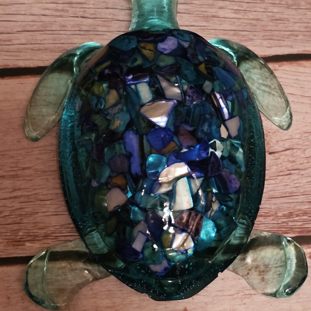 Handcrafted Resin Sea Turtle Sculpture - Blue and Green - Picture 3 of 10